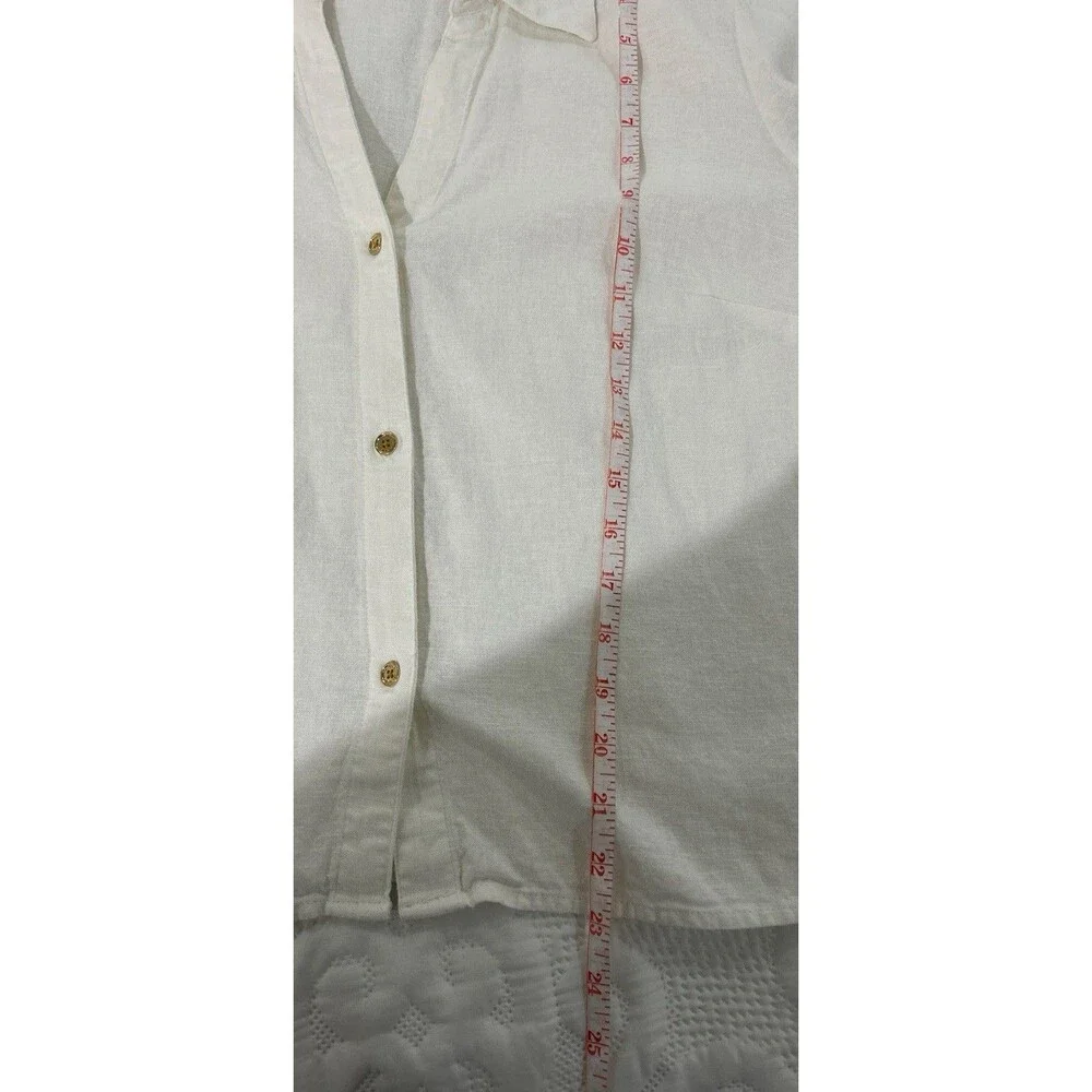 Michael Kors Womens Sz Large Top White Linen Blend Button-Up Long Sleeve